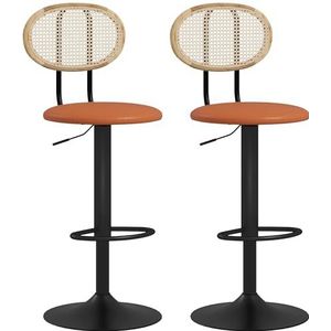 HOMCOM Set van 2 barkrukken, barstoelen, in hoogte verstelbaar, met rugleuning van rotan en voetensteun, moderne hoge kruk, houtstructuur, synthetische coating, bruin
