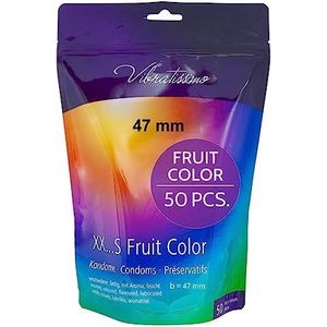 VIBRATISSIMO Condooms Fruit Color 50 stuks voelsecht & extra vochtig voor mannen hersluitbaar kleurrijk flinterzacht b = 47 mm