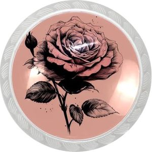 Elegante en veelzijdige ronde transparante kastknop, set van 4, ladehandgrepen voor kasten, ijdelheden en kasten, roze en zwarte roos