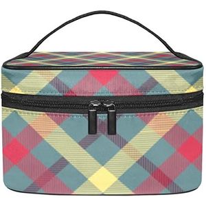 Make-up Organizer Bag, Reizen Make-up Tas Organizer Case Draagbare Cosmetische Tas voor Vrouwen en Meisjes Toiletartikelen Plaid Rood Kleur Patroon, Meerkleurig, 22.5x15x13.8cm/8.9x5.9x5.4in