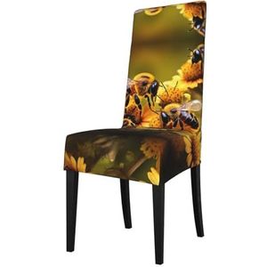 FRESQA Landelijke honingbijen bloemen print elastische eetkamerstoel cover met verwijderbare bescherming, geschikt voor de meeste armleuningen stoelen