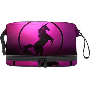 Grote capaciteit reizen cosmetische tas,Eenhoorn Paars,Make-up tas,Waterdichte make-up tas Organizer, Meerkleurig, 27x15x14 cm/10.6x5.9x5.5 in
