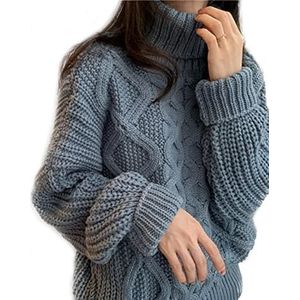 Dames Trui - Winter Dikke Gebreide Trui Dames Retro Kasjmier Trui Coltrui Warme Dikke Lijn Mode Effen Kleur Zelfontplooiing Stretch Business Party Elegant En Eenvoudig,Blauw,One Size