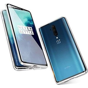 Case voor OnePlus Nord, magnetische adsorptie metalen bumper frame flip cover met 360 graden dubbele zijden voor en achter transparant gehard glas - zilver