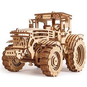 Wood Trick Model van een mechanische tractor van hout voor volwassenen en kinderen - Gedetailleerd en robuust - Rubberen bandmotor - 2 snelheden - 3D houten puzzel