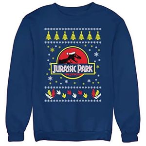 NexGen Jurassic Dinosaurus T-rex kersttrui volwassenen en kinderen nieuwigheid kerst sweatshirt grappig kerstcadeau unisex trui, Blauw, XL