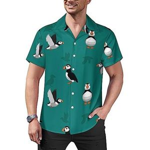 Atlantic papegaaiduikers patroon heren casual button-down shirts korte mouw Cubaanse kraag T-shirts tops Hawaiiaans T-shirt 4XL