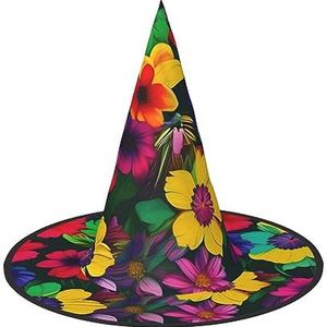 ZISHAK Regenboog bloemen patroon Halloween heksenhoed voor vrouwen,ultieme feesthoed voor beste Halloween-kostuumensemble