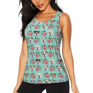 Grappige Engels Hond Print Stijlvolle Atletische Tank Tops Activewear Yoga Running Wandelen Zomer Fitness Training, Zwart, S