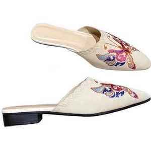 Zyerern Dames nieuwigheid mode platte schoenen geborduurde slippers partij casual puntige teen sandalen, JH75, Zwart, 7 UK Wide
