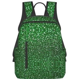 EdWal Hibiscus Bloemenprint Lichtgewicht Mode Casual Rugzak College Bag, Voor Outdoor Reizen Zakelijk Werk, Groene pailletten Sparkle, Eén maat