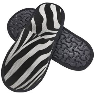 QQLADY Donzige pantoffels met zebraprint voor dames en heren, zachte pluche pantoffels, pluizige casual huispantoffels, binnen, M, Zwart, Large Wide