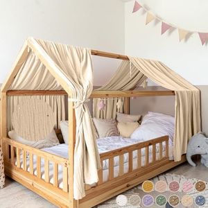 Lilimaus Bedhemel met gouden applicatie [in 12 kleuren] – chiffon 100% katoen decoratief voor huis meisjes en jongens – gordijn