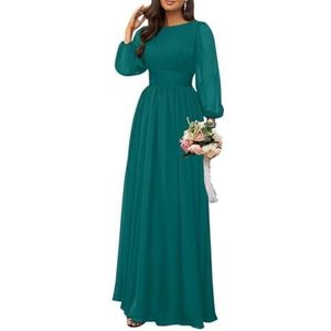 Dames chiffon bruidsmeisje jurken lange formele avond prom jurken ruches cocktail jurken plus size, Turkoois, 50 grote maten