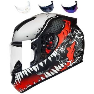 Volledige gezichtsmotorhelm, racemotorcrosshelm, compatibel met helder getint vizier, DOT-typegoedgekeurde straatfietshelm (M)(M-LV111-Red Venom,Medium)