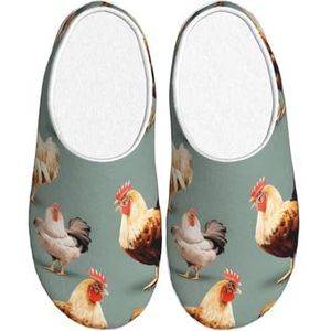 GUOLGP Kip Prints Print Leuke Wasbare Huis Slippers Met TPR Zool Unisex Indoor Outdoor Reizen Schoenen, Zwart, 37.5 EU