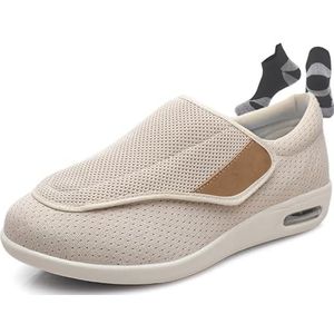 Diabetische schoenen, mannen en vrouwen met klassieke luchtkussentjes breed antislip verlichten voetpijn en zwelling lichtgewicht sneakers(Beige,49 EU)