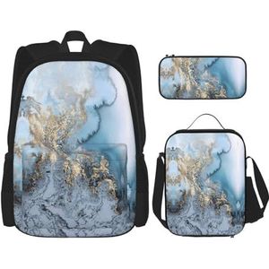 SUHNGE Ondeugende luiaard print 3-in-1 schooltas set schoolrugzak handtas, geïsoleerde lunchtas, etui, Marmer., Eén maat