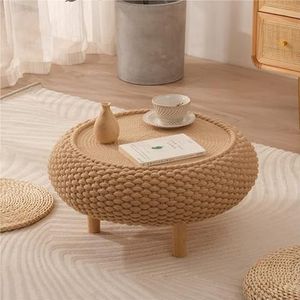 FXLUHAY Rotan Tatami Platform Lage Tafel, Japanse Floor Theetafel, Ronde Salontafel Voor Woonkamer Meubels Thuis Erker Balkon (60cm)