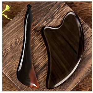 2 stks/set Gua Sha Facial Gereedschap Echte Buffelhoorn Chinese Massage Tool for Gezicht Ogen Hals en Lichaam Guasha Schrapen Massager Tool