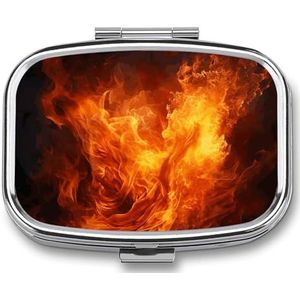 Roaring Flame Pillendoosje met 2 compartimenten, pillenorganizer, draagbare vierkante pillendoos, vitaminepillenorganizer voor zakportemonnee en reizen