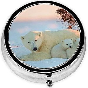 Leuke ijsberen pillendoos kleine metalen pillendoosje 3 compartimenten schattige draagbare pillendoos medicijnorganisator vitaminecontainer houder voor portemonnee en zak