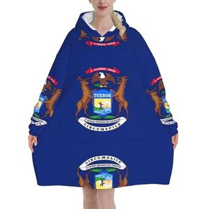 Oversized Michigan State Flag Hoodies Vrouwen Uk Pluizige Deken Hoodie Sherpa Vrouwen Fleece Draagbare Deken Mannen