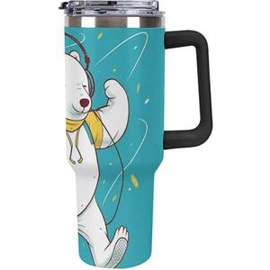 RTFGHJS 40 oz Tumbler The Jumping Bear geïsoleerde beker reizen koffiemok met rietje deksel roestvrij stalen waterfles vacuüm geïsoleerde beker voor sport werk auto reizen weekends