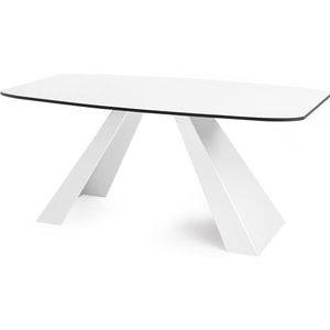 WFL GROUP Eettafel Monte Wit in moderne stijl, rechthoekige tafel, uittrekbaar van 180 cm tot 220 cm, gepoedercoate witte metalen poten, 180 x 90 cm (wit, 160 x 80 cm)