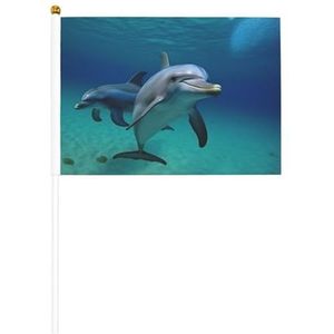 Dolfijnen onderwater 6/10 stuks handheld kleine vlaggen, mini-vlaggen met 30 cm paal voor wedstrijden, outdoor optochten en feestdecoraties, één maat