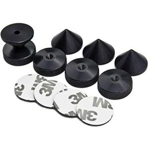 PrecisionGeek Speakers Spikes and Pads Set 20mm diameter, Zwart geanodiseerd Aluminium, Conische spikes, Pads gekarteld aan de zijkant, zelf adhisived inbegrepen voor HiFi-systemen, Kasten, Soundbars