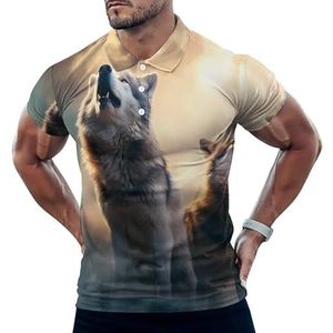 Moon Wolf Huilen Casual Polo Shirts Voor Mannen Slim Fit Korte Mouw T-shirt Sneldrogende Golf Tops Tees 4XL