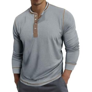 Herenoverhemden Lange mouw T-shirt met knoopjes, Casual pullover, Thermisch overhemd Heren Oversized for Tops Button-Down Cla(Light grey,3XL)