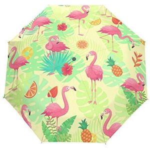 Schattige Exotische Roze Flamingo's Tropisch Paraplu Zakparaplu Automatische reis winddichte zonwering trekkingscherm wandelparaplu voor vrouwen mannen