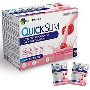 Quick Slim Meal Replacement Shake for Weight Loss, 30 Servings, 20g Protein, 27 Vitamins & Minerals, Dietary Fiber, Low Carb, Gluten Free (Strawberry Cream)