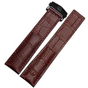 Lederen armband 19mm 20mm 22m Compatible With tag Heuer horlogeband heren polshorloges band accessoires vouw gesp lederen horlogeband (Color : Brown black silver, Size : 19mm)