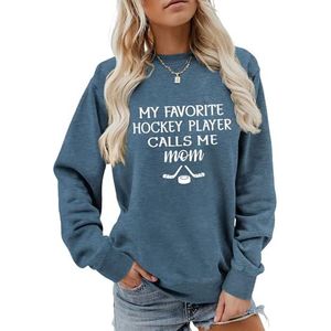 MLZHAN Vrouwen Hockey Sport Sweatshirts Mijn Favoriete Hockeyspeler Calls Me Mom Shirt Moederdag Casual Mama Sweatshirt, Blauw 2, S