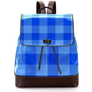 Blauwe Plaid Patroon Grid Textiel Gepersonaliseerde Schooltassen Bookbags voor Tiener, Meerkleurig, 27x12.3x32cm, Rugzak Rugzakken