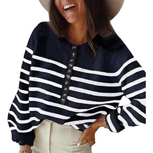 Dames gestreept breiwerk Easy Fit polyester bretels met lange mouwen Damestrui Casual look Machinewasbaar thuis S