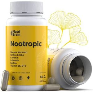NOOTROPIC | Natuurlijk Pakket Xl 60 Capsules | Formule voor meer energie, concentratie en mentale flexibiliteit | Cafeïne, Ginko Biloba, Tyrosine, Theanine, Bacopa Monnieri en Vitaminen
