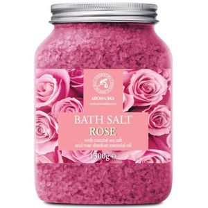 Badzout Roos 1300g Zeezout - Tegen Acne - Droge Huid - Spierpijn - Vermoeidheid - Huidverzorging - Aromatherapie - Anti-Stress - Bad - Spa - Wellness - Ontspanning - Anti-Aging