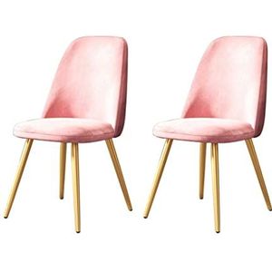 GEIRONV Moderne eetkamer stoel set van 2, flanel met metalen poten keuken stoelen thuis woonkamer lounge teller stoelen Eetstoelen (Color : Pink)