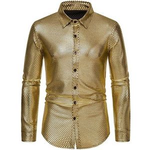 Mannen Mode Lange Mouw Button Down Shirt Casual Jurk Shirts Heren Gedrukt Lange Mouw Jurk Shirts Prom Bruiloft Button Down Shirts Hot Stempelen Print Button Down Shirt Disco Kleding, C-goud, S