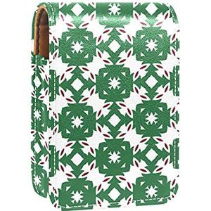 Make-up Lipstick Case voor Buiten Creatief Groen Boho Geometrisch Patroon Draagbare Lippenstift Organizer met Spiegel Dames Mini Make-up Tas Neemt Tot 3 Lippenstift