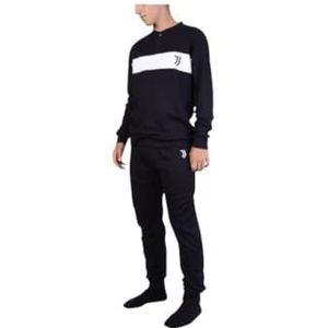 Juventus Serafino pyjama van interlock van katoen, 100% katoen, shirt en broek, zwart, met logo van Juventus, Zwart, L