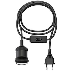 ledscom.de Textielkabel RETRA, stekker, schakelaar, zwart, 3 m, fitting, 1x E27 max. 60W