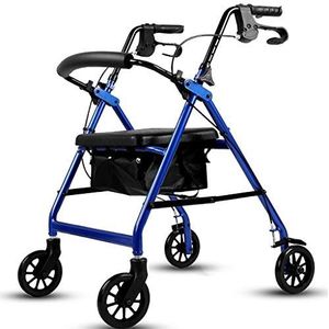 KRXSOBNV, Aluminium opvouwbare loopmobiliteitshulpmiddel-winkelwagentje met zitje en handrem for ouderen die ernaar verlangen ，Looprek(Blue)