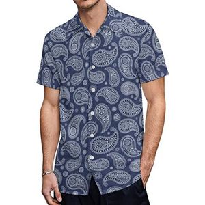Blauwe Paisley Bandana Heren Korte Mouw Shirts Casual Button-down Tops T-shirts Hawaiiaanse Strand Tees 2XS