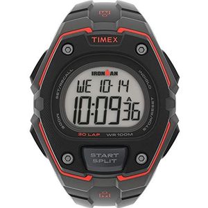 Timex Ironman Classic 43 mm digitaal herenhorloge, Donkergrijs/Zwart/Rood, Chronograaf