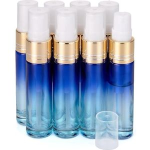 Unxuey 10 ml 8 stks Set Lege Glas Spray Fles Fijne Mist Glas Blauw Gradiënt Verstuivers Parfum Reizen Flesjes voor Vloeibare Geur Essentiële Oliën